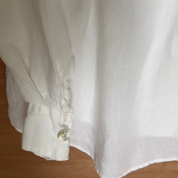 bryn walker 100% linen white shirt sz S minimalist mother of pearl button up USA - Picture 7 of 8